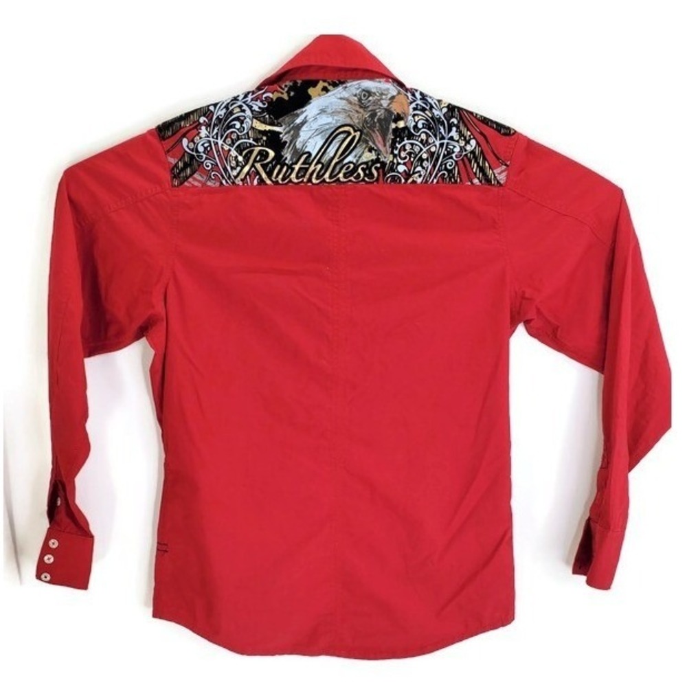 Ruthless Art Mens Red Graphic Eagle Rhinestone Button Down Shirt Size M